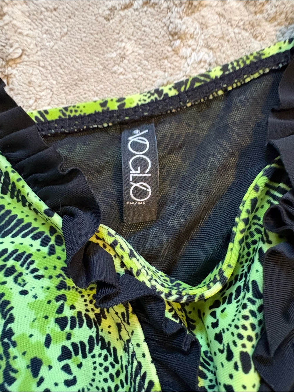 Voglio Green & Black Geometric Floral Tiered Ruffle Tankini Swim Top Size XlArge - Picture 5 of 8